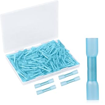 200PCS Heat Shrink Butt Wire Connectors, Duogalia AWG 16-14 Blue Waterproof Insulated Wire Crimp Terminals Butt Splices for Marine Automotive Wire Joint