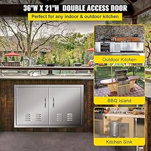 VEVOR Vented Outdoor Kitchen Doors, 36W x 21H Inch, 304 Stainless Steel BBQ Doors, Double BBQ Access Door with 2 Detachable Handles and 6 Hooks, for BBQ Island VEVOR Vented Outdoor Kitchen Doors 36W x 21H Inch 304 Stainless Steel BBQ Doors Double BBQ Access Door with 2 Detachable Handles and 6 Hooks for BBQ Island