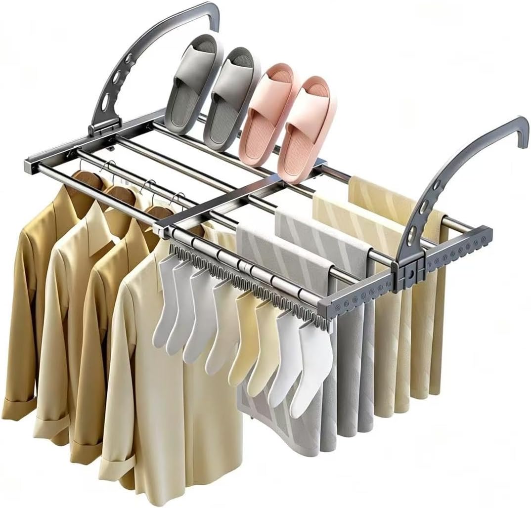 ANEWSIR Radiator Clothes Drying Rack Clothes Airer, Extendable Foldable Laundry Dryer Rack with Adjustable Arms for Outdoor & Indoor (38-55 cm), Wind-proof Socks Hanger Rack Included.