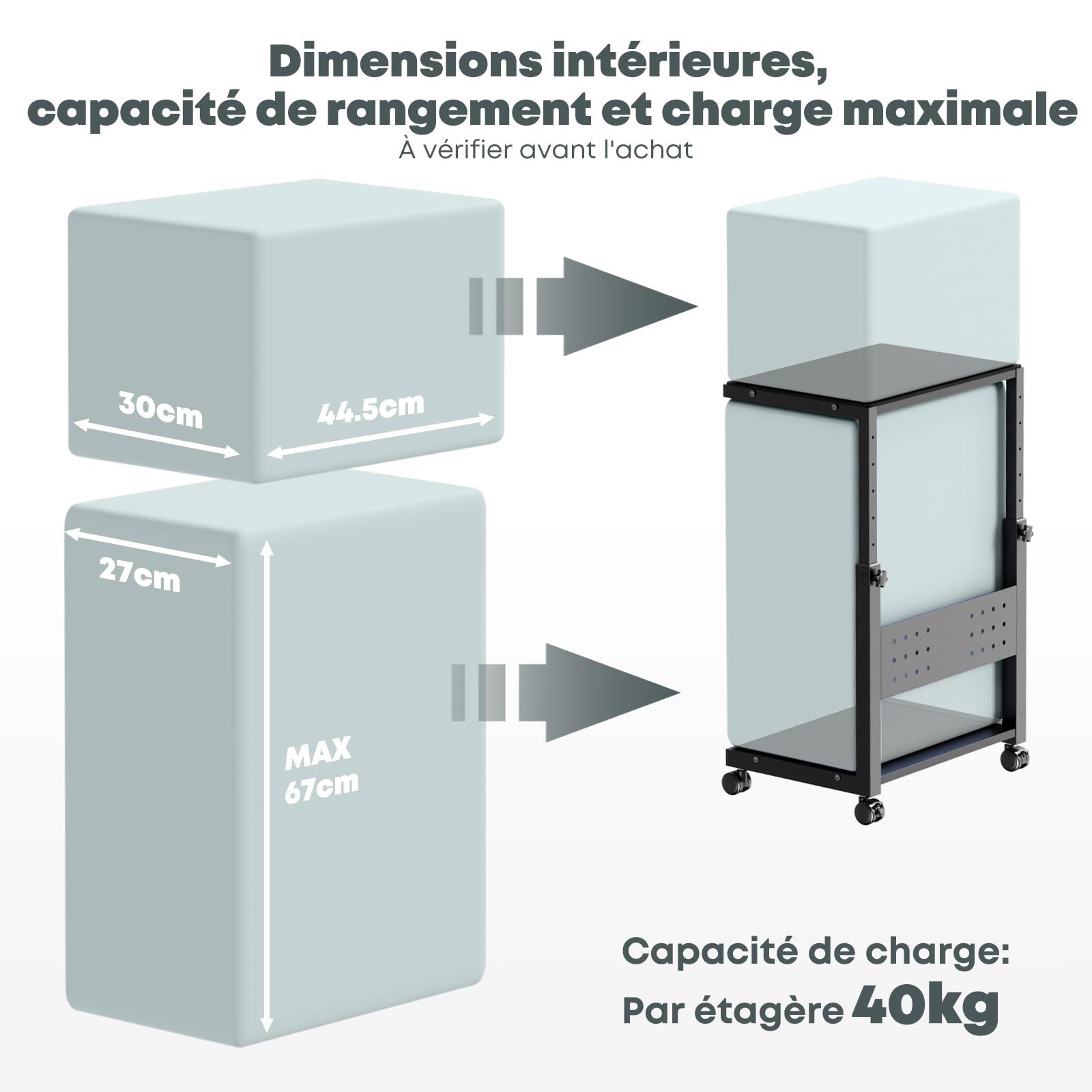 Support Tour PC avec roulettes - 2 étages Support unité Centrale avec roulettes et Tapis de Souris, Hauteur réglable de 52 cm à 77 cm, pour Gaming, Bureau, Maison, Charge Max 40 kg/Niveau, Noir