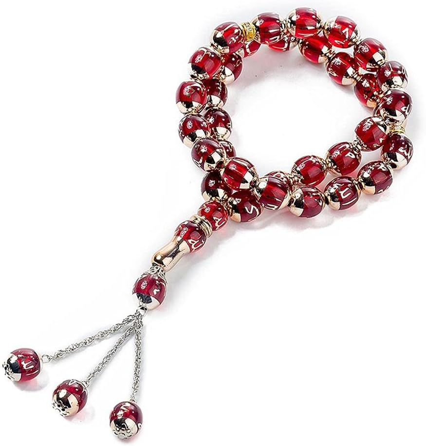 Tasbih Prayer Beads Allah & Muhammad Islamic Prayer Rosary Muslim Islam Misbaha Tasbeeh Sibha 33 Prayer Beads Bracelet (red)