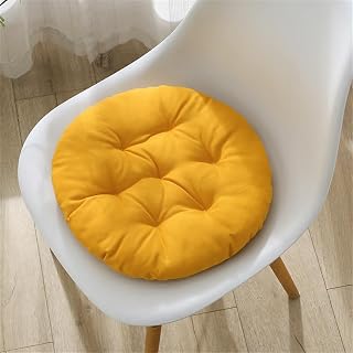 Morbuy Redondo Cojines Exterior Jardin, Color Sólido Cojines Sillas Terraza, Lino Cómodos Cojines para Sillas para Interior y Exterior, Lavable Portátil Cojines Exterior (50x50cm,Amarillo)