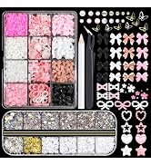 RODAKY 3D Nail Charms and Flatback Pearls Gems Set, Bow Charm for Nail Art Designs,Assorted Pearl...