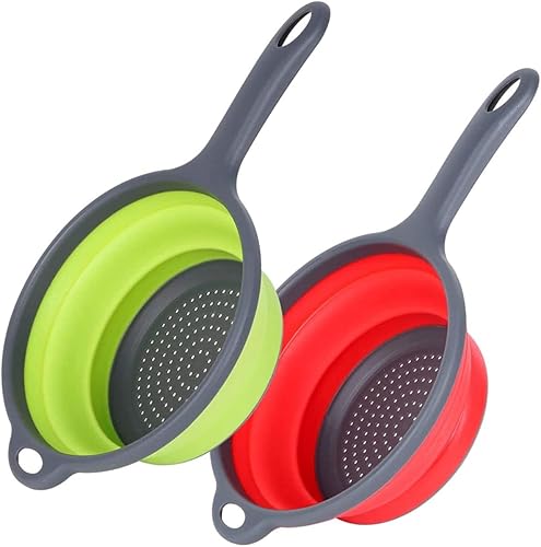 Coladores plegables de silicona, coladores plegables de silicona, coladores plegables para frutas y verduras con asa para cocina (2 unidades)