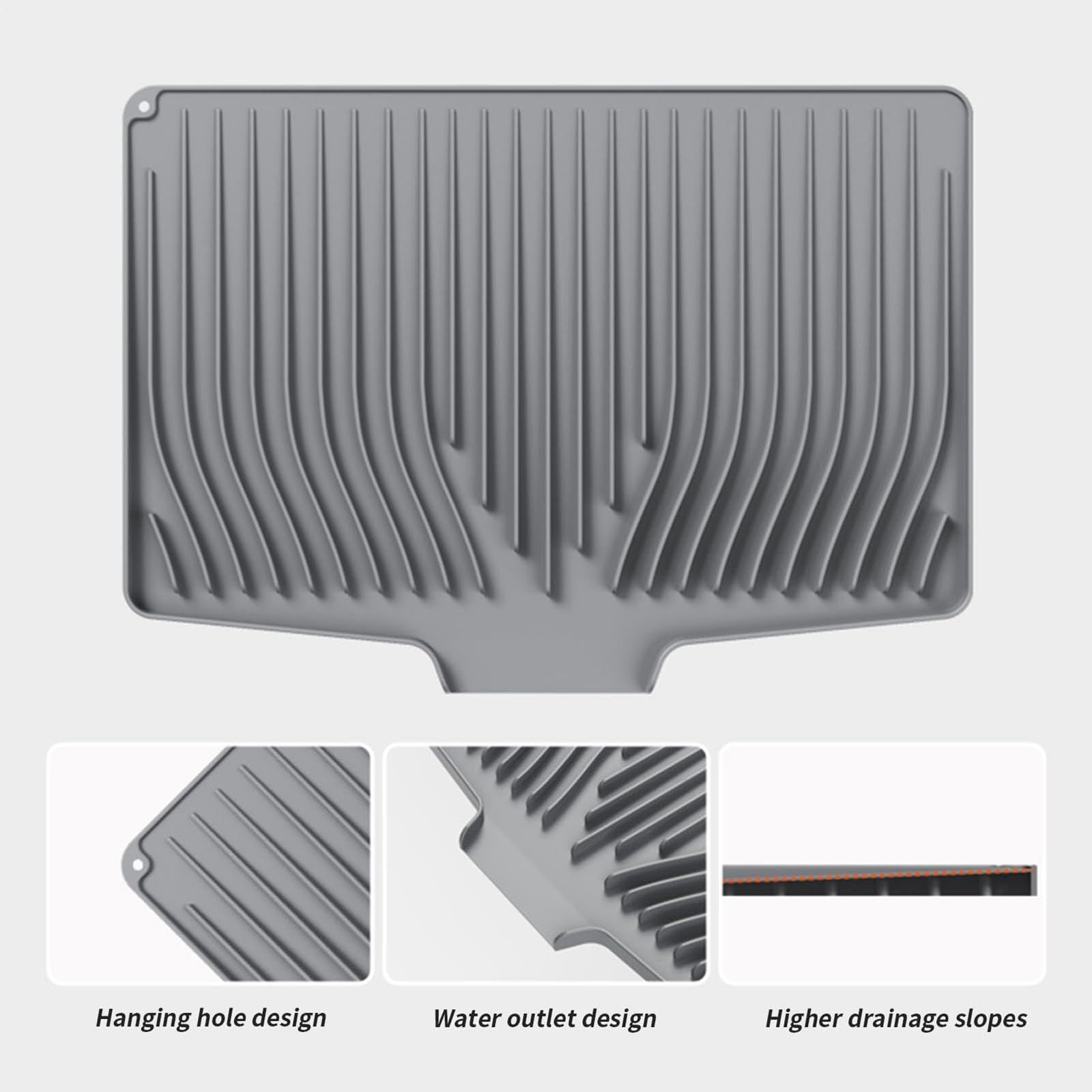 Tappetino Scolapiatti Da Cucina in Silicone Salvapiano Base di Asciugatura Resistente Al Calore E Antiscivolo Adatto per Cucine Domestiche E Ristoran, Grigio