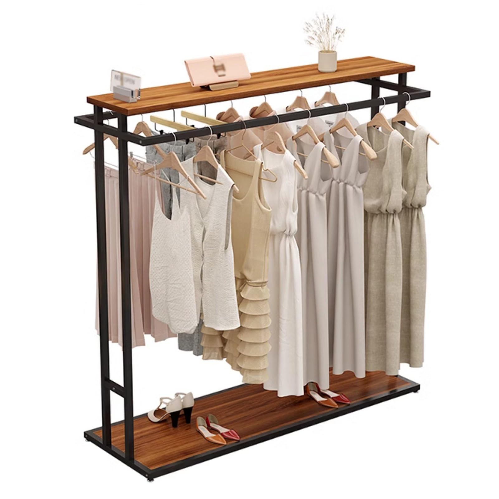JYBNBBE Retail Clothing Rack, Portable Boutique Display Stand Shelf, Steel Clothes Garment Rack for Closet Commercial Bedroom,Black-59x19.6x59in
