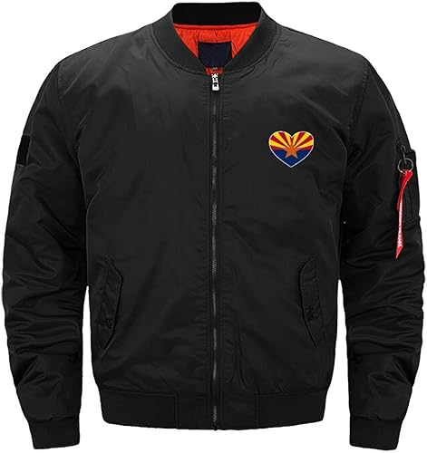 Love Arizona Flag Heart Men's Flight Bomber Jackets Thicken Windproof Windbreaker Military Jacket Full Zip Outwear