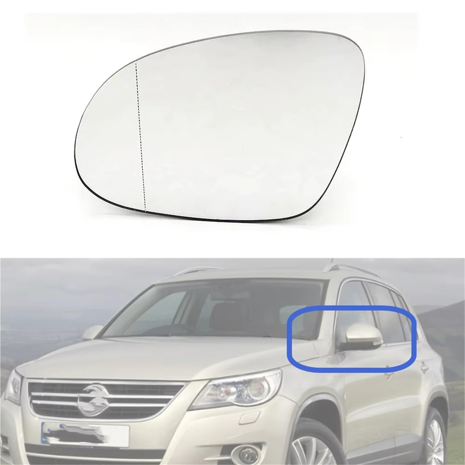 Puerta Retrovisor Cristal Espejo retrovisor calefactable para Puerta Izquierda del Conductor, para Tiguan 2008-2017. Cristal Espejo Exterior
