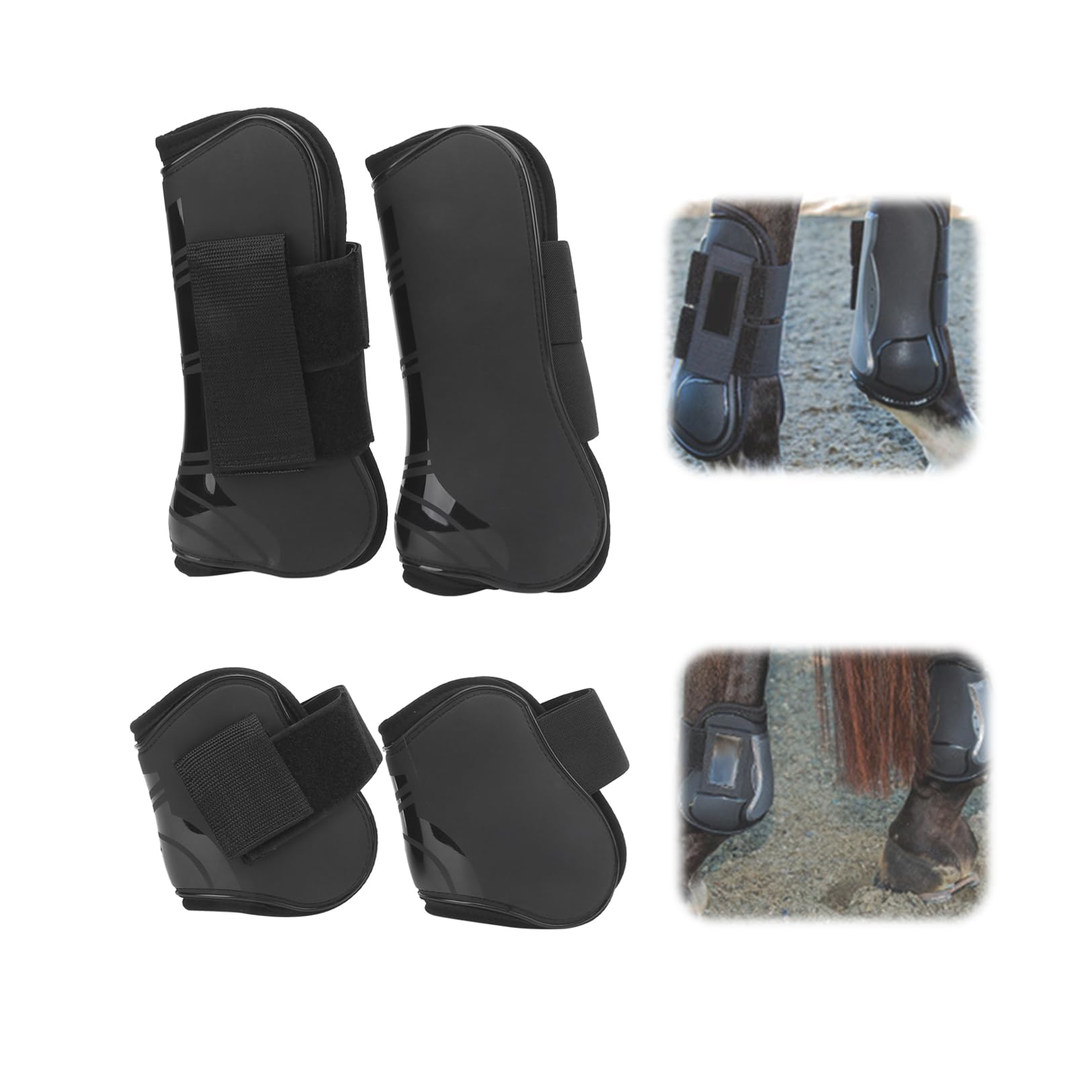 Botas de Pata de Caballo 4 Botas Ajustables para Tendón de Caballo, Polaina Tendón Ajustable, Protectores de PU para Las Patas Delanteras y traseras del Caballo para Entrenamiento Físico, con Gancho