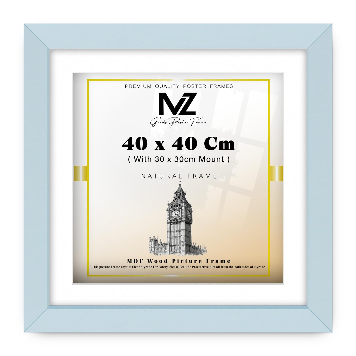 MZ GOODS | Stunning 1' 4" x 1' 4" Light Grey Posters Frame - (40 x 40 Cm) with 30 x 30 Cm White Mount for Posters & Artwork 16 x 16 Inch [ Light Grey ]