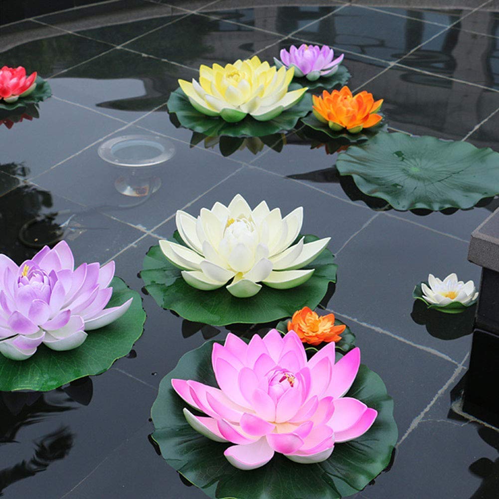 Coolkart Big Artificial Floating Lotus Flowers and Rubber Leaf (Multicolour, 6 Pieces)-image-36