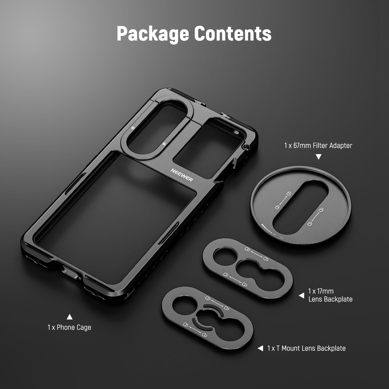 NEEWER Xperia klatka 1 V, szybkie uwalnianie wideo, uchwyt stabilizatora telefonu do nagrywania filmów, adapter filtra 67 mm, tylna płytka obiektywu 17 mm, tylna płytka obiektywu z mocowaniem T