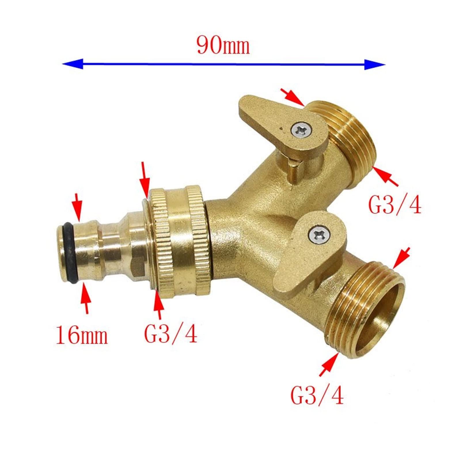 Adaptador de conector de manguera Conector de grifo de latón Y 2 vías Faucet Válvula de irrigación Manguera 3/4 cm Dispensador de agua 1 pieza