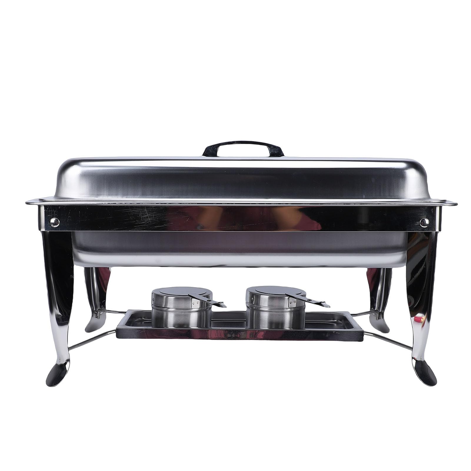 Jenngaoo Chafing Dish Buffet Set con Tapa Cuadrada Servidor de Doble Compartimento Calentador de Alimentos, Marco Plegable para Uso Comercial en Restaurantes y Hoteles