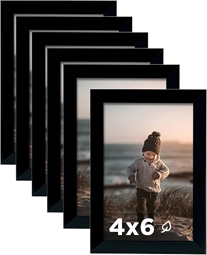 KINLINK Juego de 6 portarretratos de 4 x 6 pulgadas, color negro, marcos de fotos de madera con plexiglás para 4 x 6 pulgadas sin paspartú para mesa