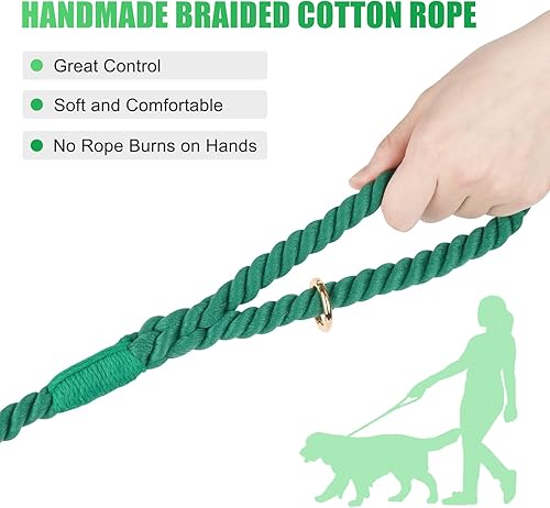 Miniatura 3 de Correa para perro de 5 pies hecha a mano de cuerda de algodón trenzada para perros pequeños, medianos y grandes, cierre de metal dorado resistente,