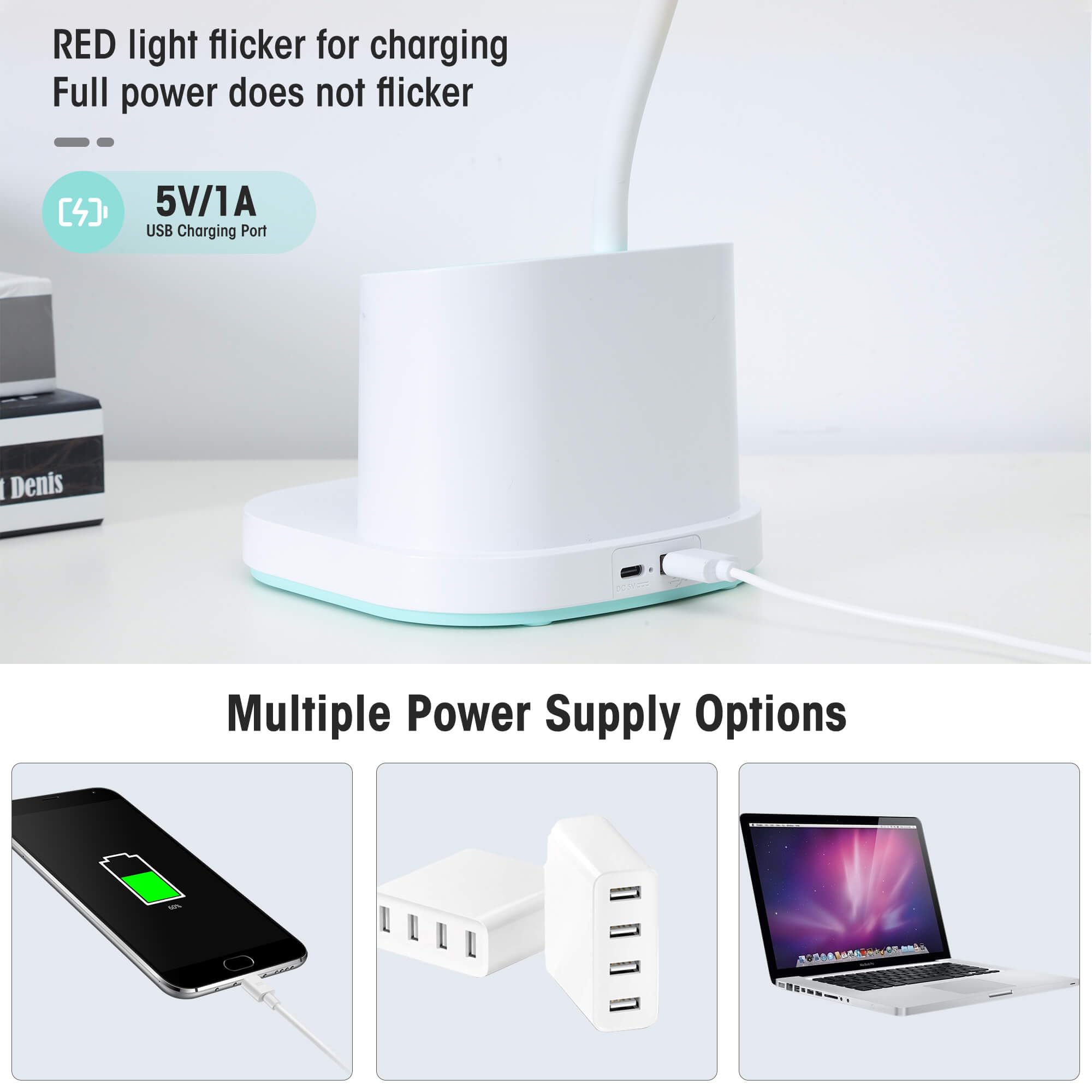 Lámparas de escritorio pequeñas para oficina en casa, lámpara de escritorio LED con puerto de carga USB, soporte para bolígrafo, funcionamiento de batería, luz de escritorio, dormitorio universitario,