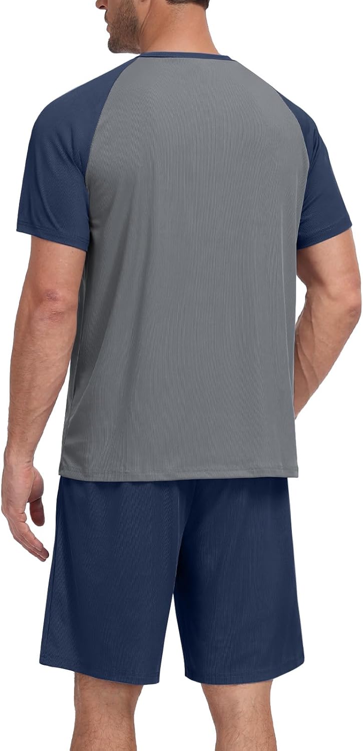 Feiersi Mens Pajama Set Summer Soft Short Sleeve Pjs Sets Lightweight Quick Dry Comfy Loungewear Sets With Pockets - Image 2