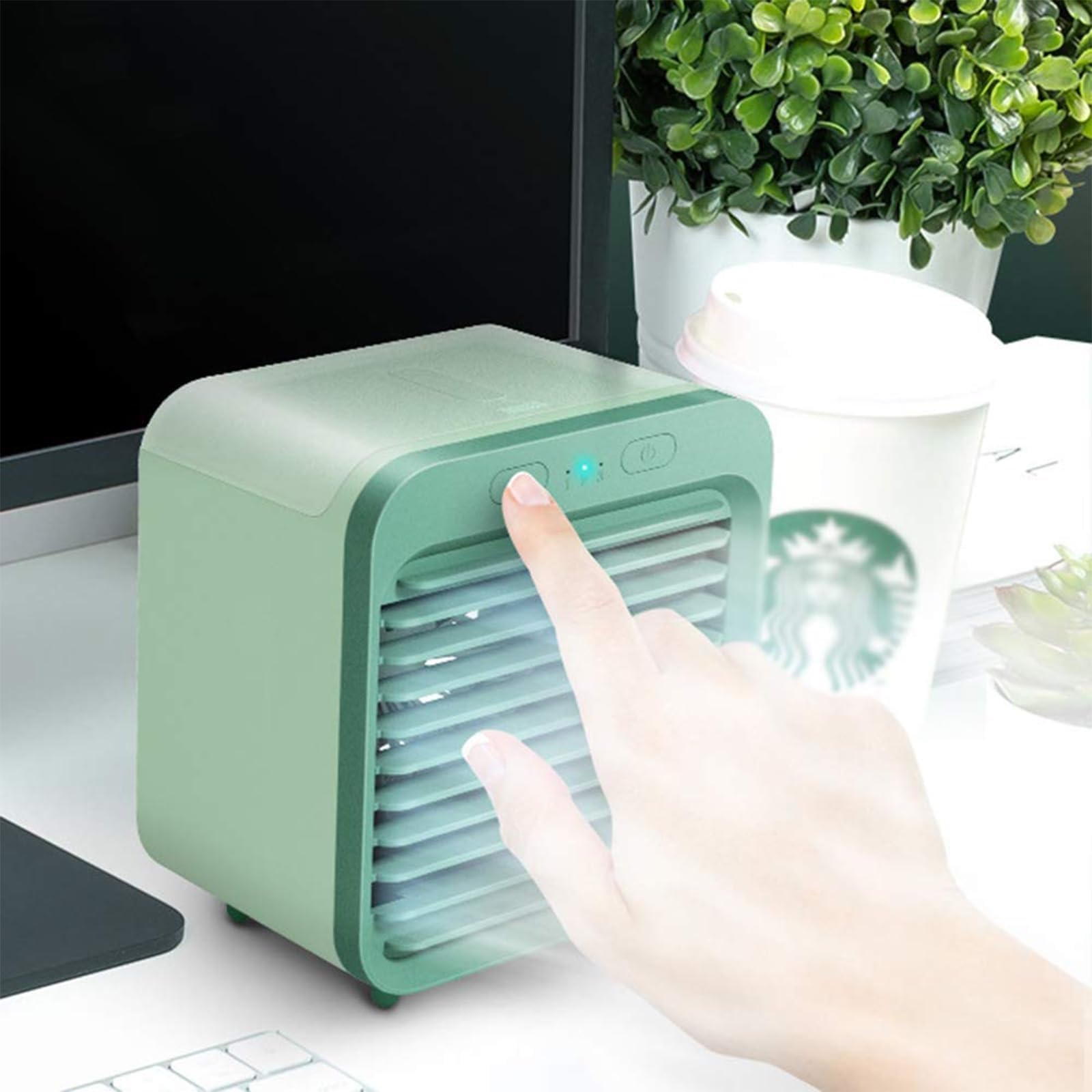 Amazon | USB充電式ポータブルエアクーラー、200mlの水タンクと加湿器