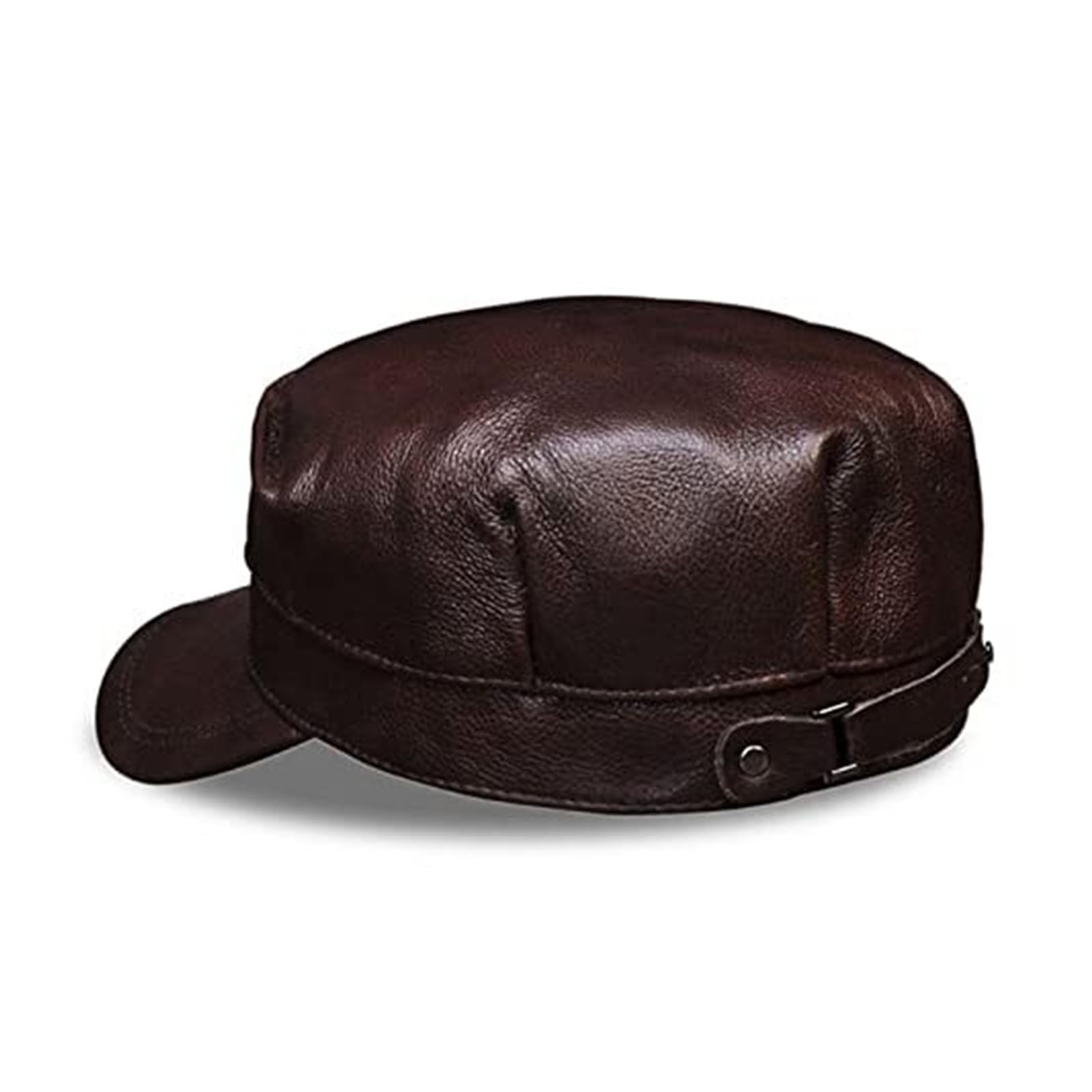 Men's Genuine Leather Baseball Cap Hat - Real Cowhide Flat (Black, XL)(Large; Camel)