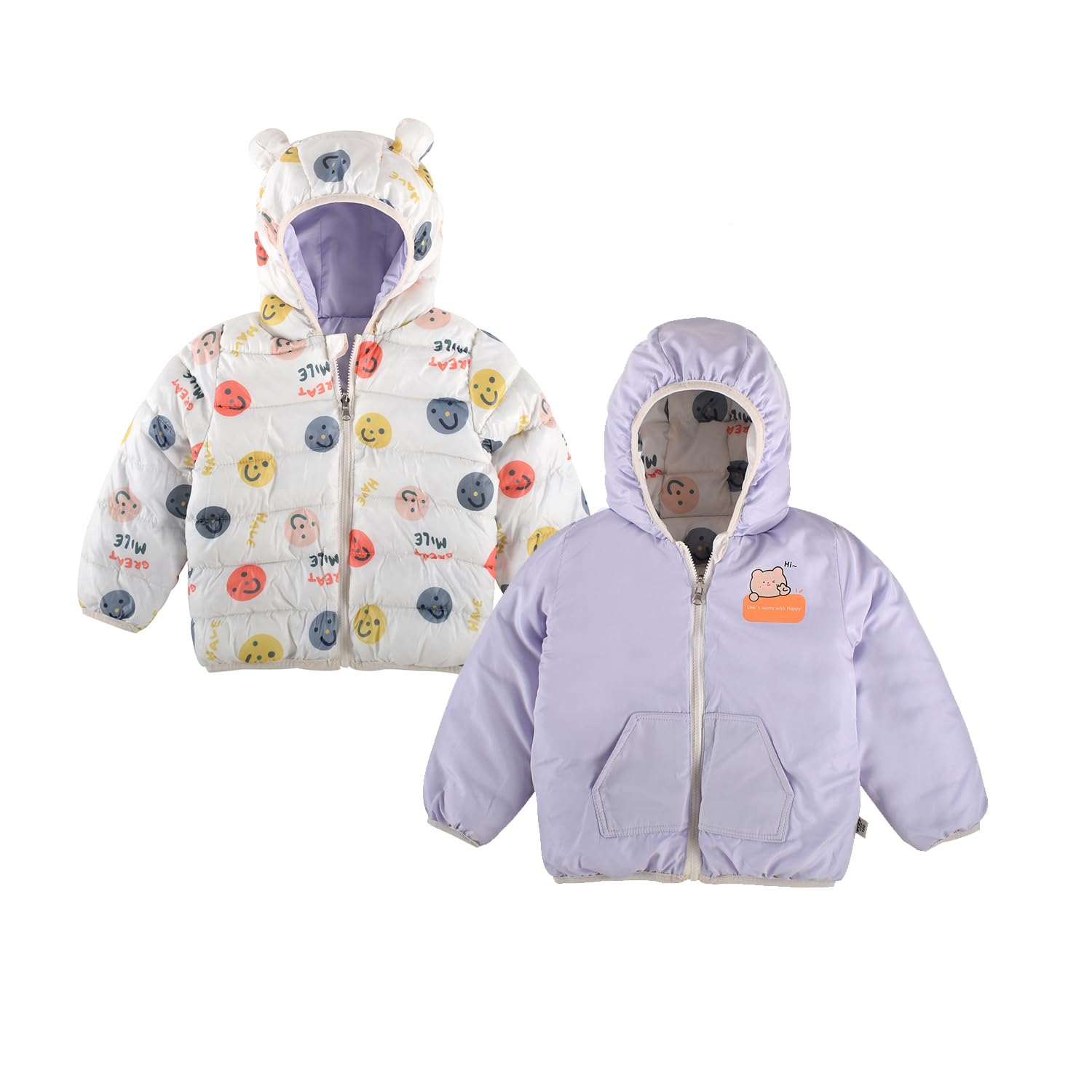 Bold N ElegantCartoon Print Reversible Winter Standard Length Puffer Jacket For Kids Hooded Coat Jacket With Fleece Lining For Boy's & Girls