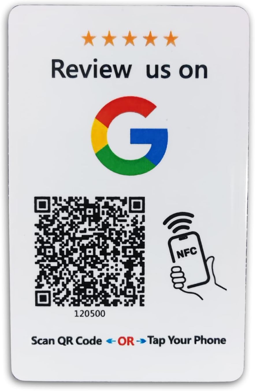 Contactless Sharing Smart NFC 'Review us Card" for Your Google Account, Touchless Card Reusable QR Code Tap Review Card,Change Anytime,no app Needed
