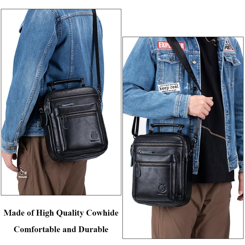 Image of Genuine Leather Shoulder Bag for Men, Medium Messenger Bag Crossbody, Mens Handbag with Multiple Pockets for Daily