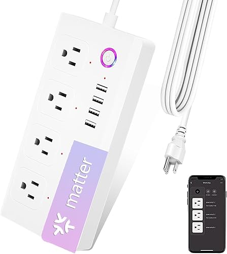 XENON Matter Smart Power Strip, protector de sobretensiones, compatible con Apple HomeKit, Alexa, Google Home con temporizador de programación,