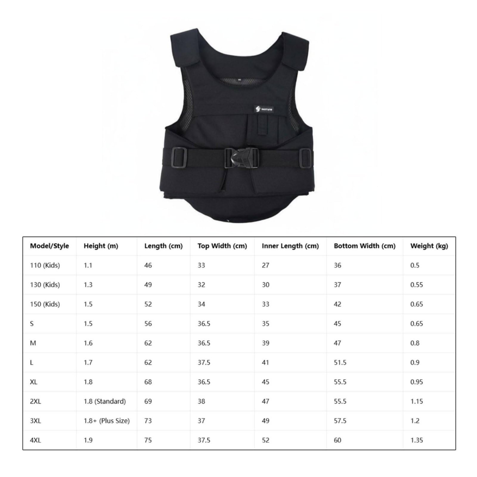 Chaleco Protector de Equitación Engrosado Protección de Montar Ecuestre Ajustable Equipo Deportivo para Adultos, 4XL para Adultos De 1.9 Metros De Altura