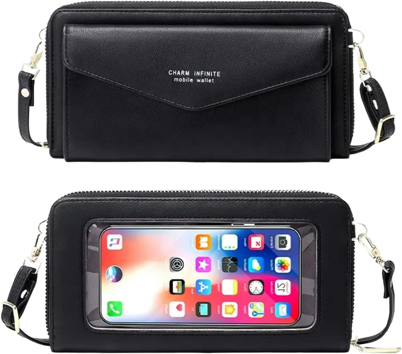 Faux Leather Crossbody Phone Bag for Women, RFID Blocking Touch Screen Wallet Shoulder Handbag with Clear Phone Window - Image 3