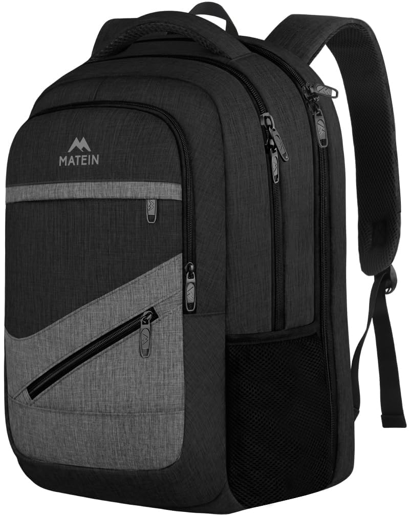 MATEIN Professional Laptop Backpack for Men, Work Office Backpack 17 Inch | Large Carry On Travel Bag with Anti Theft Pocket, Water Resistant College Daypack with Trolley Sleeve, Black Grey