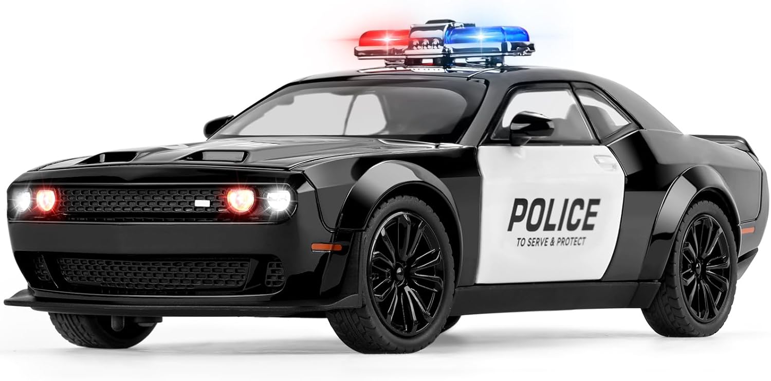 Police Car Toys for Boys Age 3-12 1/24 Scale Metal Toy Cars with Light and Sound Pull Back Diecast Model Cars for 3+ Year Old Kids