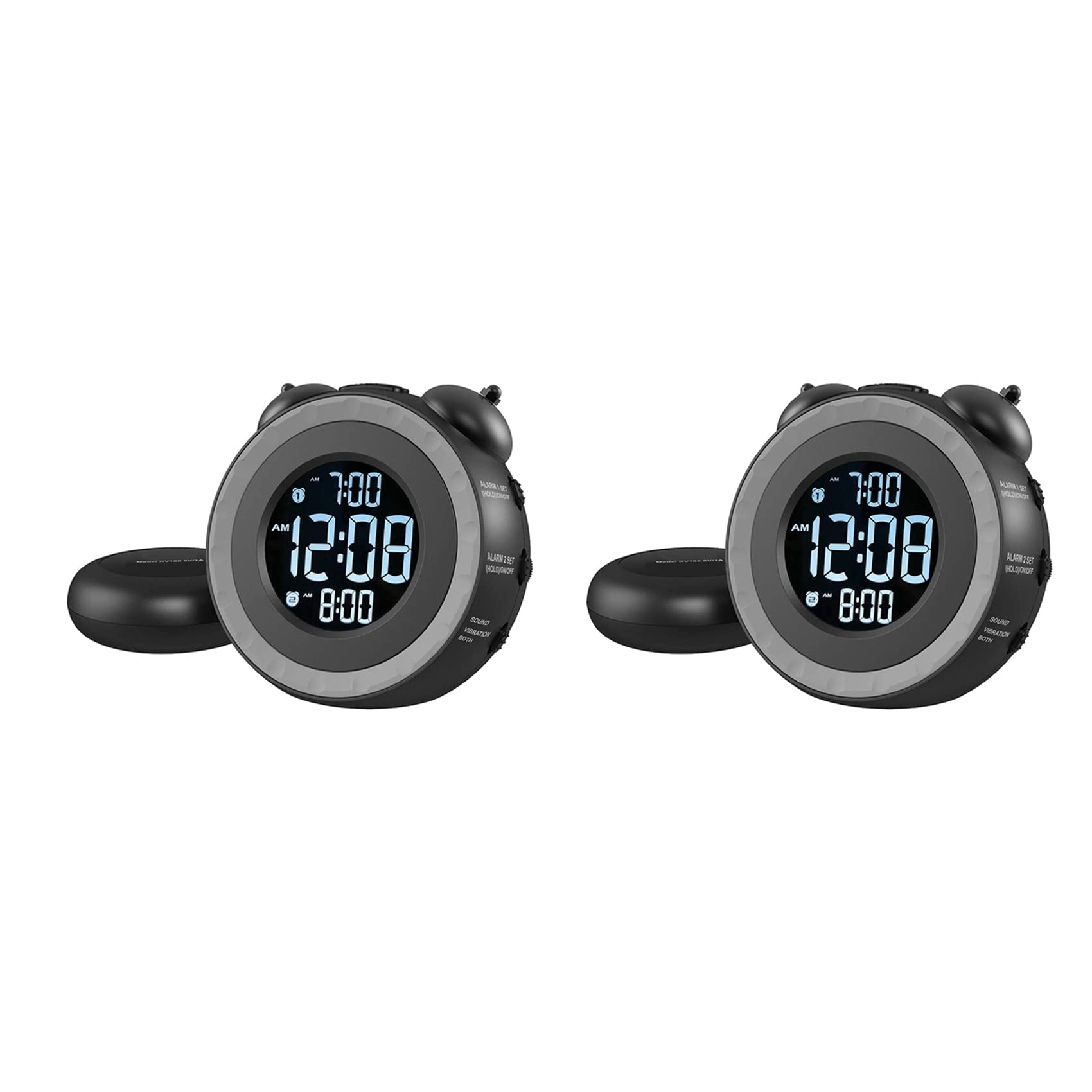 2X Reloj Despertador Doble Fuerte con Agitador de Cama, Reloj Despertador Vibratorio para Personas Que Duermen Mucho O Personas con Problemas de Audición, Puerto de Carga USB