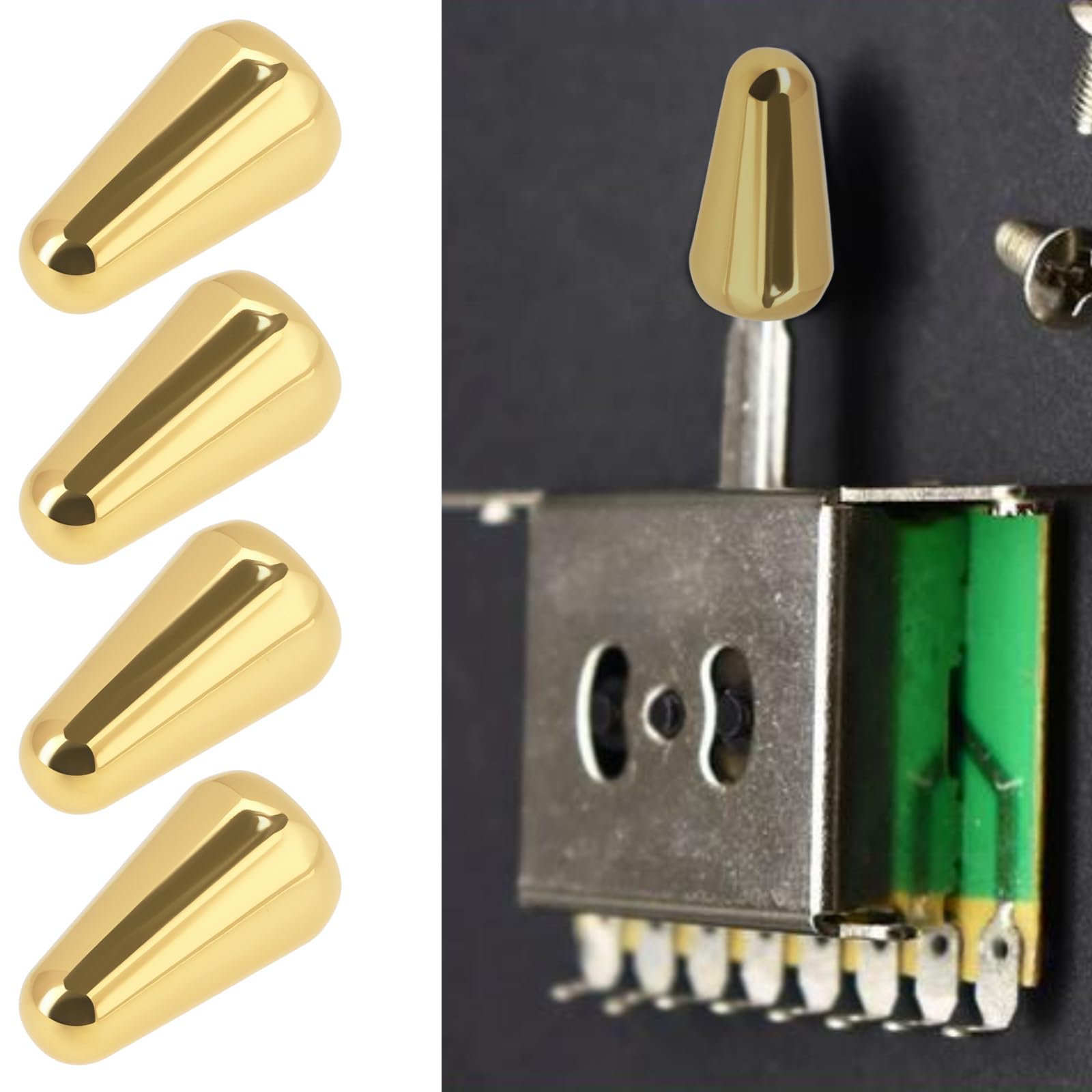 LT Easiyl 4pcs Guitar 5 Way Pickup Switch Tip Metal Switch Knob Compatible with Fender Strats Compatible with ST Guitars Compatible with Oak Grigsby Switch (Gold) - Image 2