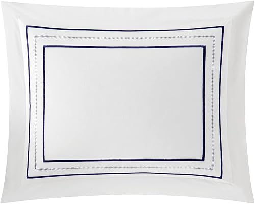 Miniatura 9 de Chic Home Milos - Juego de edredón de algodón de 4 piezas, color blanco sólido con borde bordado de doble raya, ropa de cama de la colección de