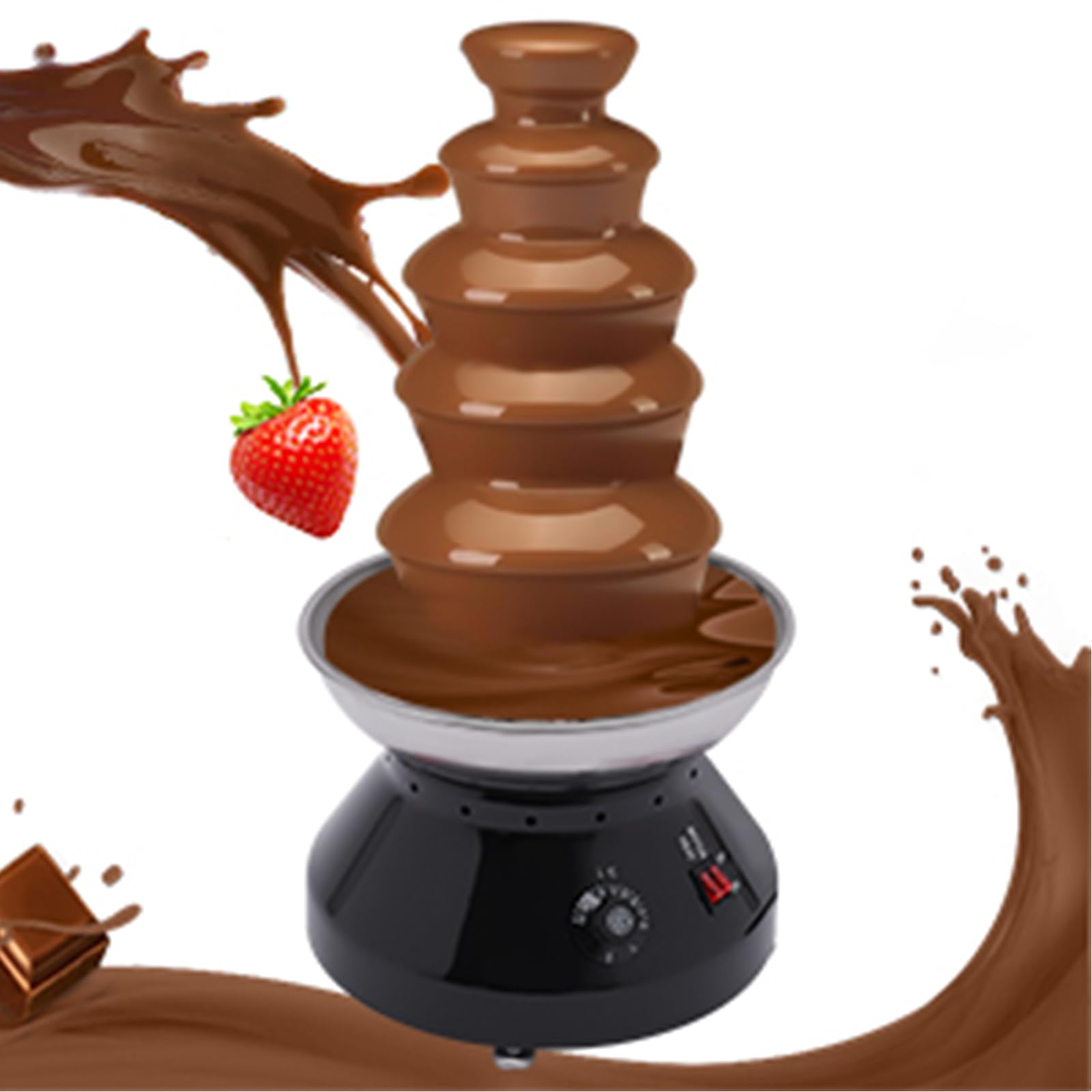 Chocolate Fountain Commercial Hot Chocolate Fondue Tower 7lb Large Capacity Stainless Steel Chocolate Melting Heating Machine for Nacho Cheese Liqueurs Party Wedding (5 Tier)