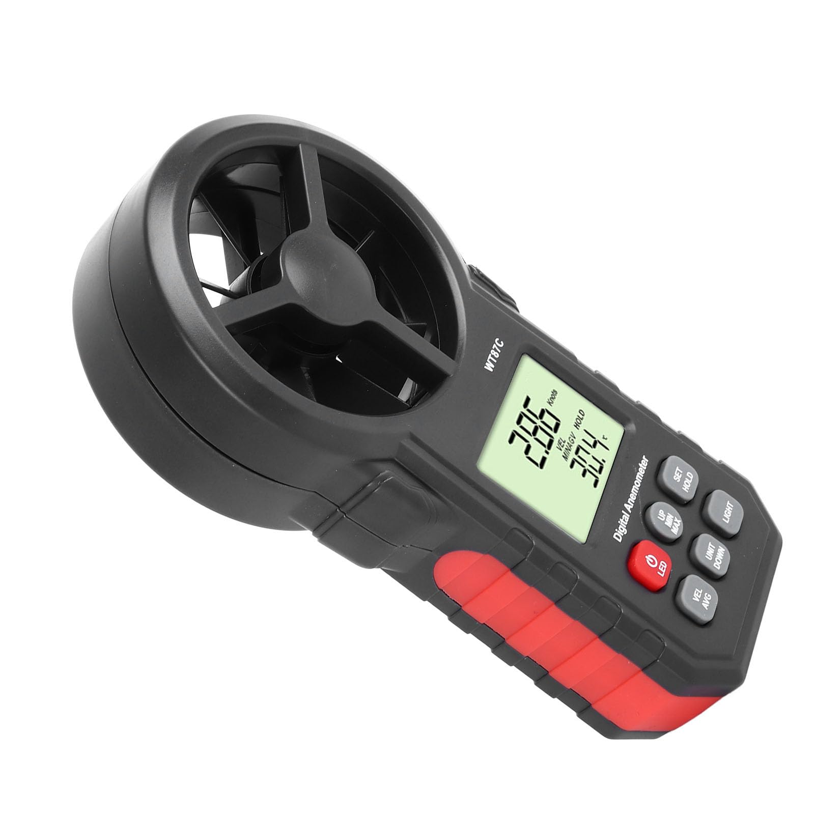 Cyfrowy anemometr z 8 ostrzami, miernik prędkości wiatru z podświetlanym wyświetlaczem LCD, do pomiaru przepływu powietrza. Tester maksymalnej minimalnej i średniej prędkości