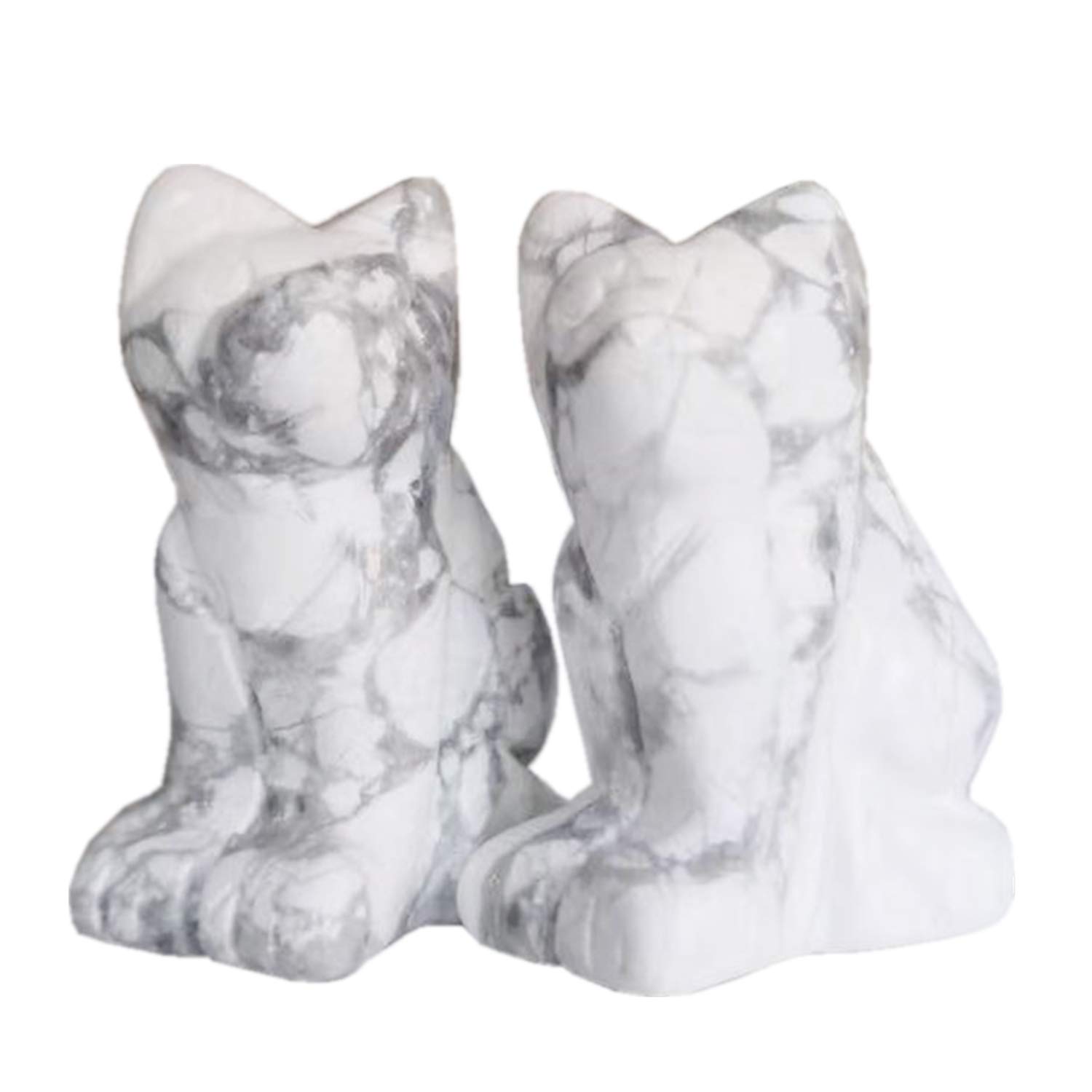 Manekieko 2 x Natural White Howlith Turquoise Happy Cat Crystal and Healing Stone Collection Figure, 1.5 Inches Desk Decoration