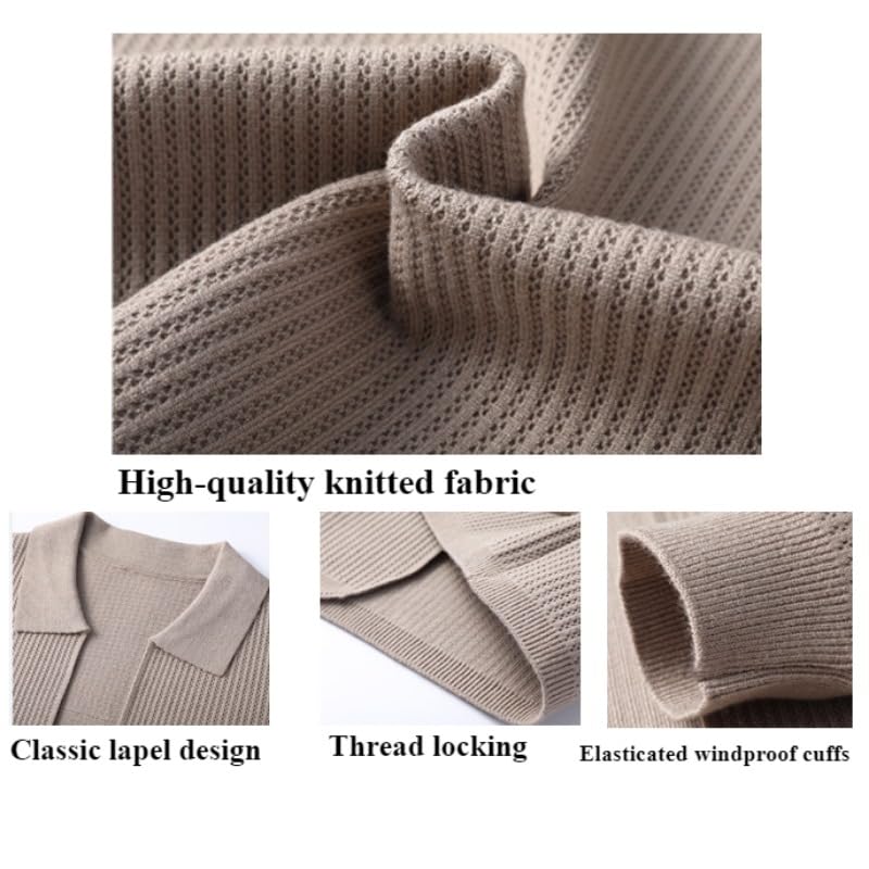 Men's Lapel Knitted Long Sleeve Coat,Business Casual Knitted Sweater Autumn Button Up Cardigan Slim with Pockets2
