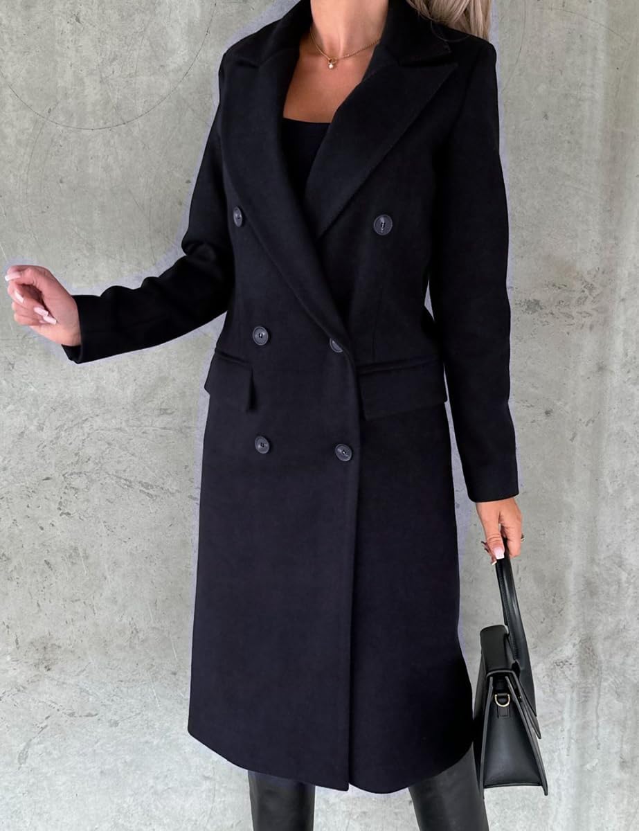 IDEALSANXUN Manteau long en laine à double boutonnage pour femme, vêtements d’automne et d’hiver, trench