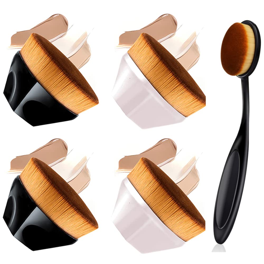 RosinKing Foundation Makeup Brush Kabuki Makeup Brush Multifunctional Makeup Brush Make Up Tool for Foundation Blending Liquid (3pcs Black & 2pcs Pink)