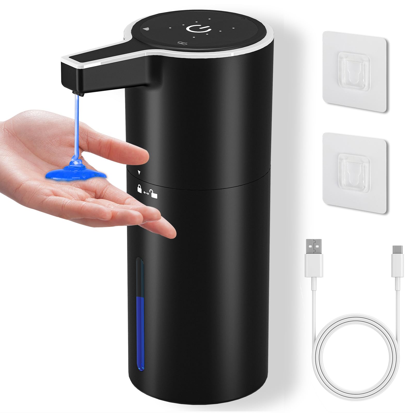 Dispensador de jabón automático sin Contacto, 400 ml, dispensador de jabón de Pared con 4 Niveles Ajustables, Recargable de 1800 mAh, dispensador de líquido Manos Libres para baño y Cocina
