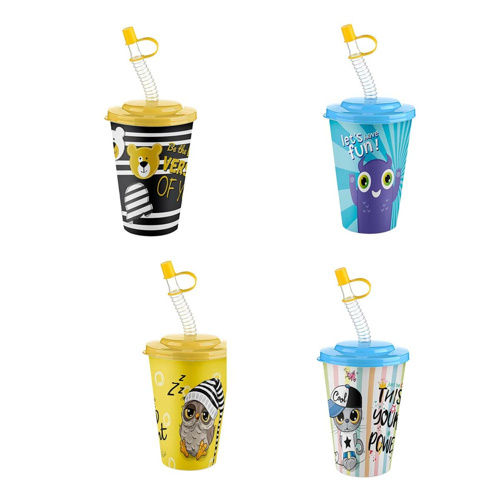 2'li Titiz So Cute Pipetli Çocuk Bardağı Seti - 400 ml Kapaklı İçecek Bardağı