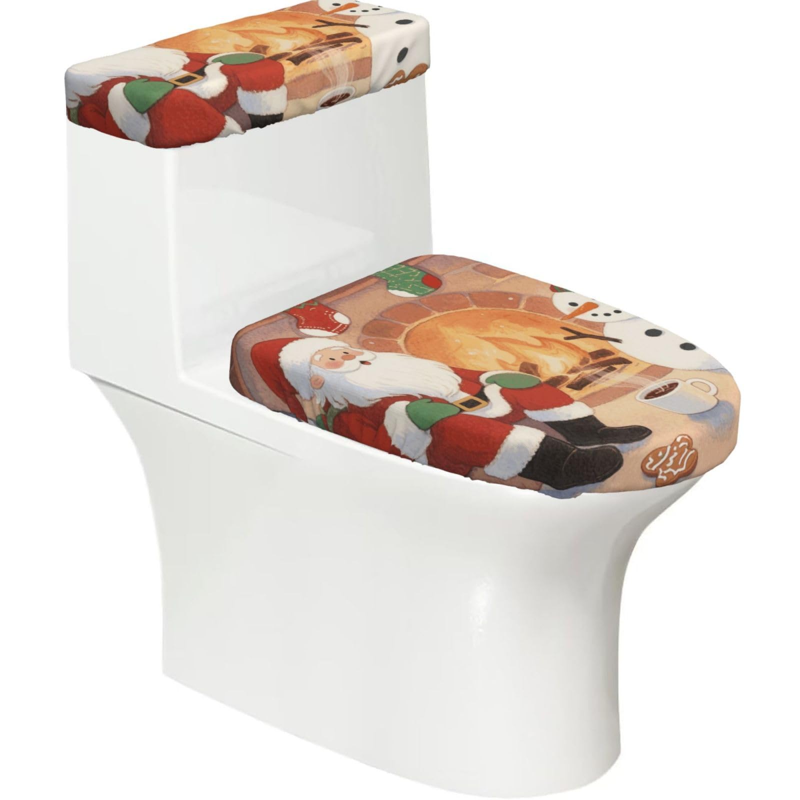 FekiLoot Santa Claus and Snowman Toilet Lid Cover and Toilet Tank Cover Set of 2,Dust Splash Resistant Toilet Top Covers Soft Washable Toilet Lid Seat Cover for Bathroom Office Home Decor