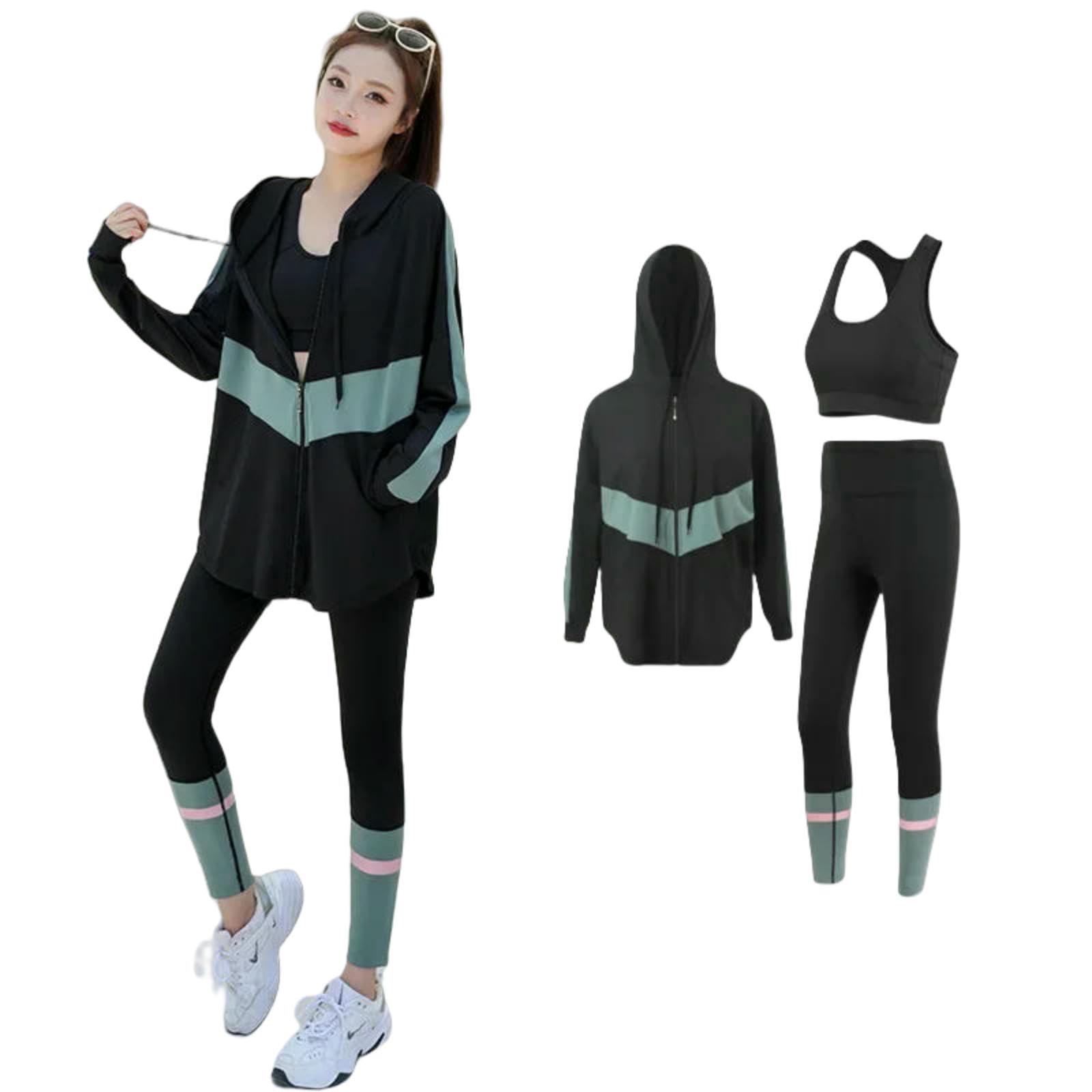 Shapewear kurtka sportowa biustonosz legginsy 3-częściowy zestaw dla kobiet - dres treningowy, trening i siłownia, push up, joga, 4XL