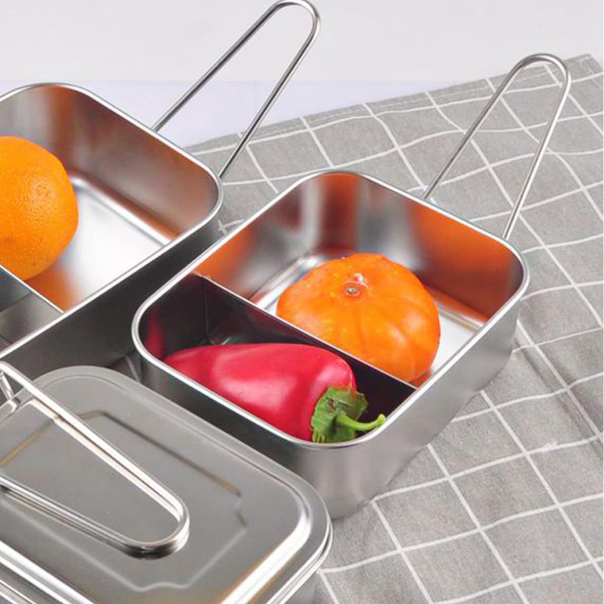 Fiambrera de Acero Inoxidable con Tapa Tipo Bento y 2 Compartimentos