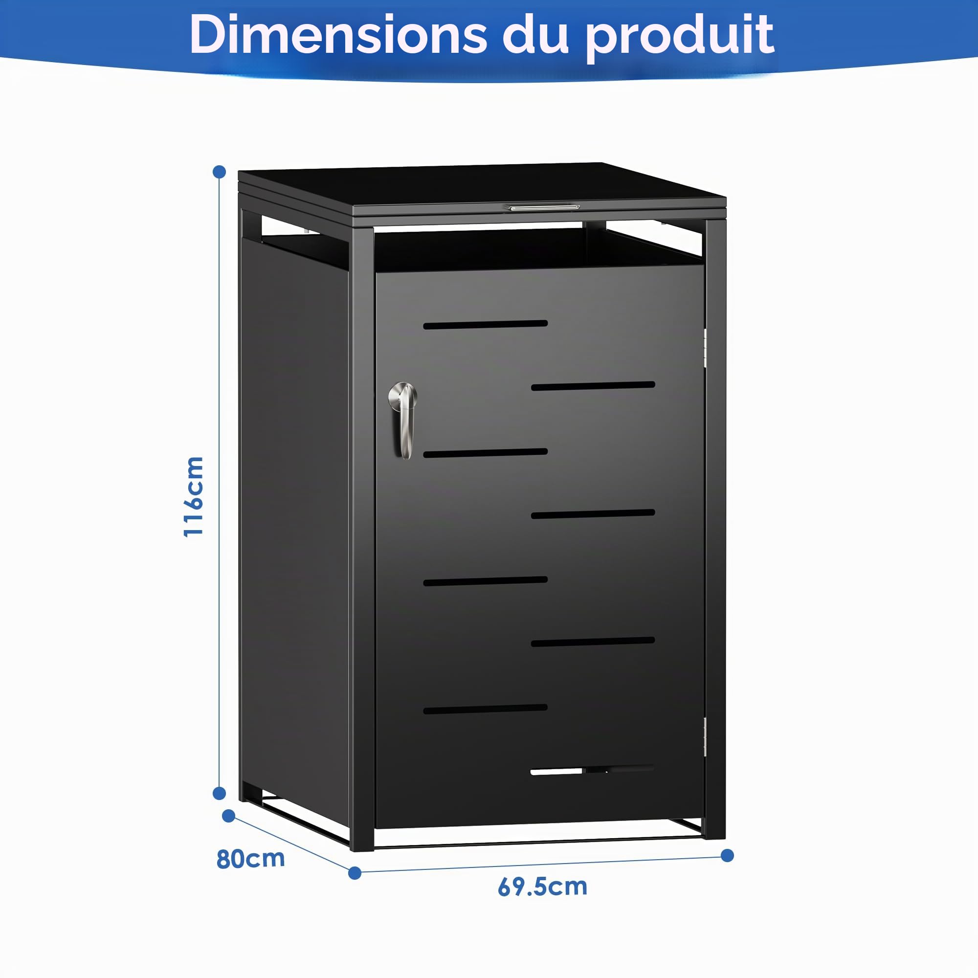 SUPEER Cache-poubelles 2 et 1 compartiments | jusqu'à 240 litres | noir | acier galvanisé | amortisseurs premium | résistant aux intempéries | tiges hydrauliques | poignée de porte avec serrure |
