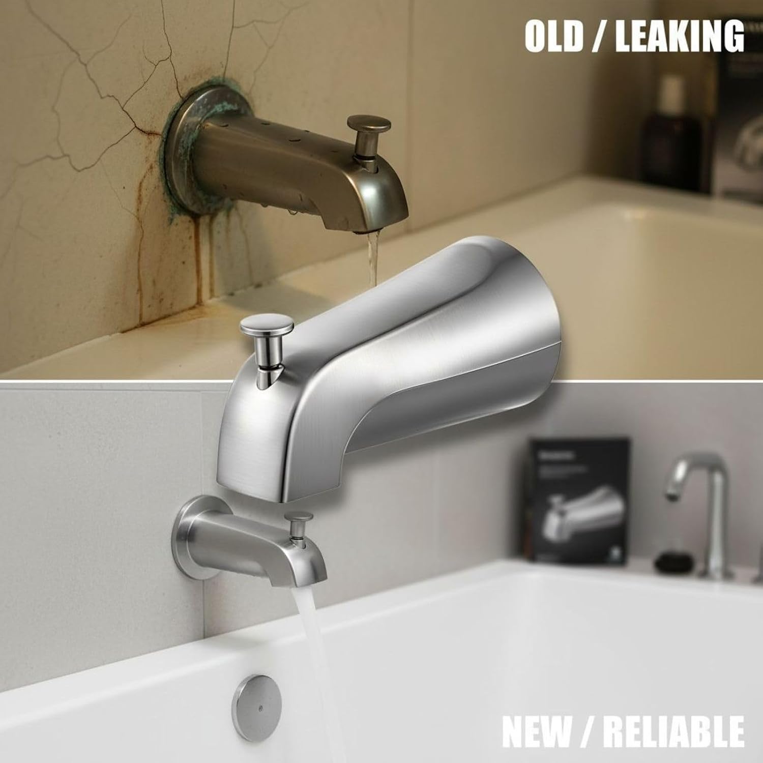 Tub Spout with Diverter, Brushed Finish, 5.3 x 2.48 x 3 in, Zinc Alloy, Bathtub Faucet with Pull-Up Diverter, Easy Control for Bathtub/Shower Switching