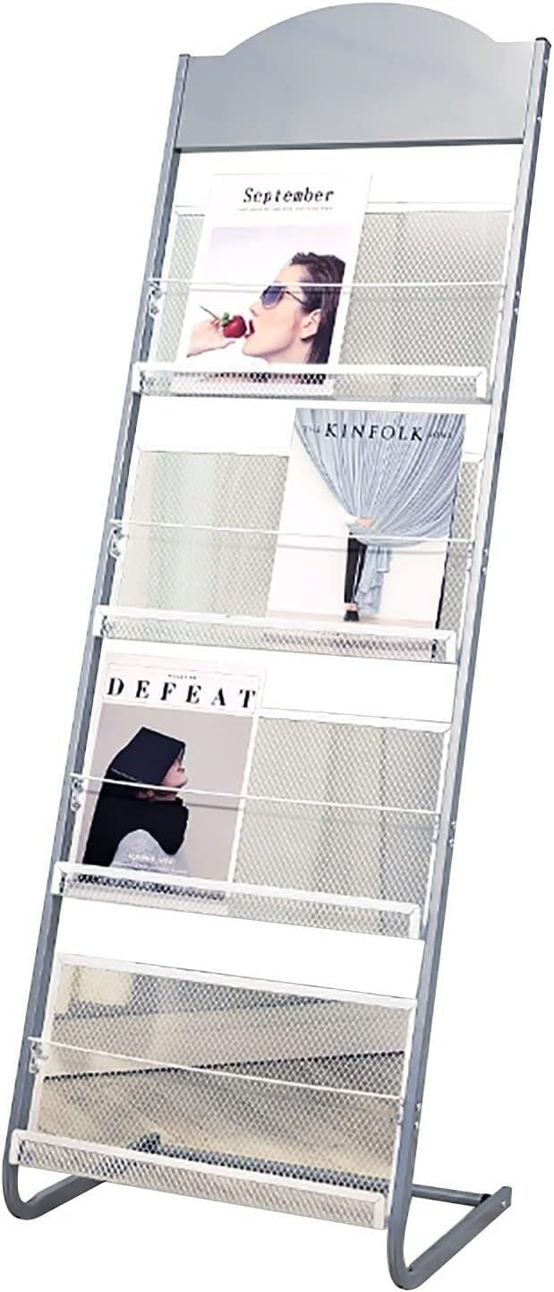 Estantes de periódicos y revistas Revistero Exhibición de folletos de acero plateado, área de recepción escolar Vestíbulo del banco Estantes de almacenamiento de catálogos de carteles en forma de L
