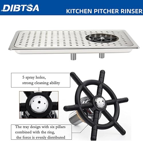 Miniatura 5 de DIBTSA Enjuague de vidrio, fregadero de acero inoxidable para taza de café expreso con aerosol, bandeja de drenaje y goteo, tamaño medio plateado,